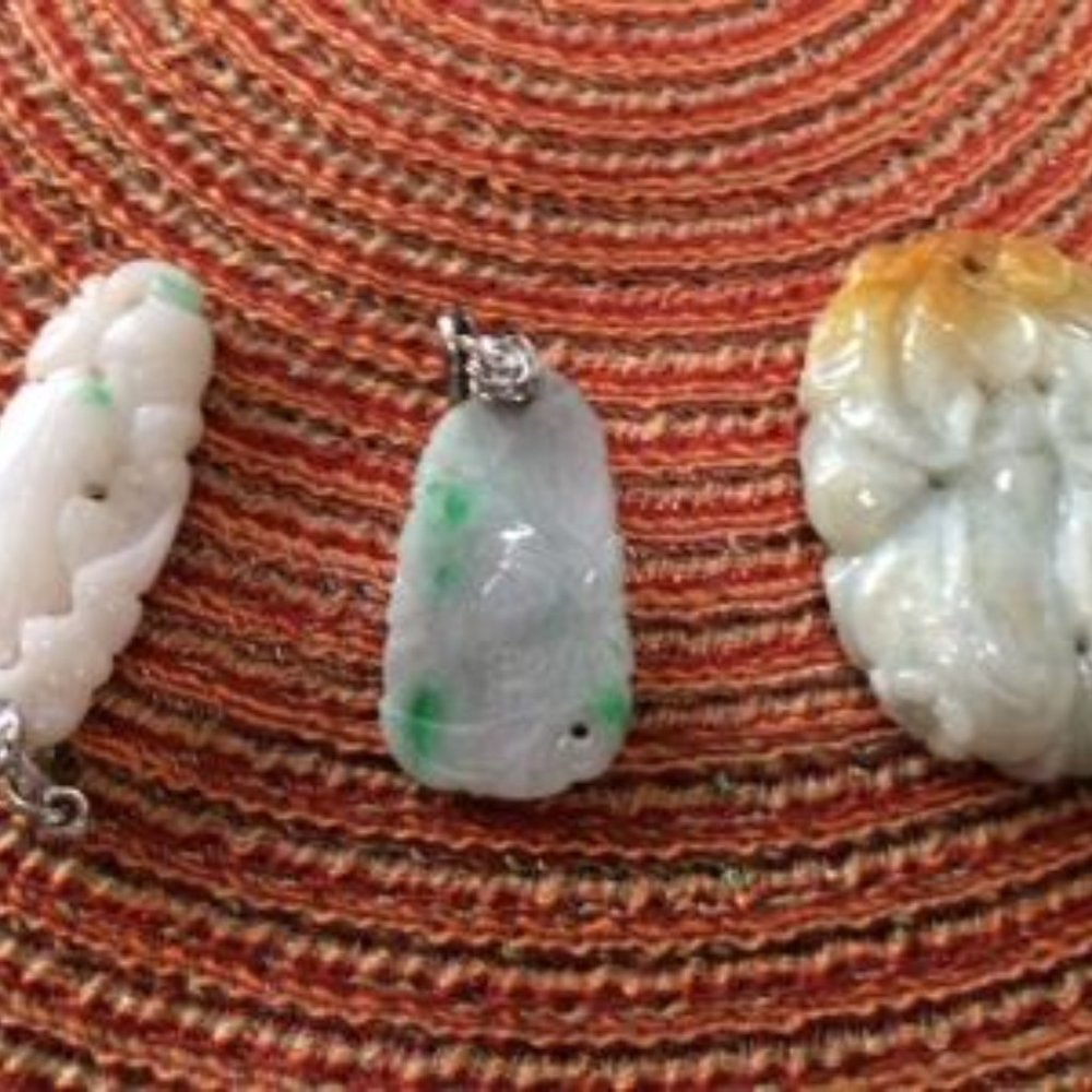3 Authentic jade Jadite pendant- old vintage piece